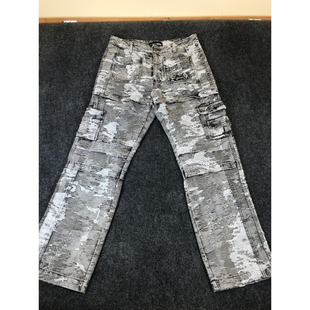 Fashion Nova‎ Cargo Pants Womens 7 Grey Distressed Camo Utility Trousers